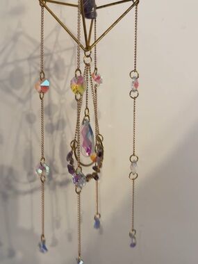 Boho Geometric Hanging Decor Iridescent Teardrop handmade Sun Moons